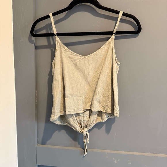 Green linen blend Abercrombie tank - tie front, button front - Picture 3 of 3